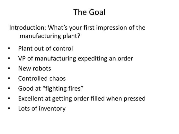 The goal eliyahu goldratt chapter summary