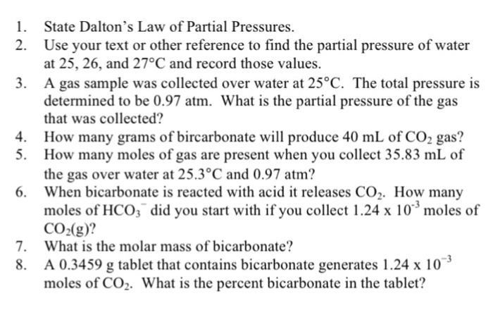 Dalton's law of partial pressure worksheet answers