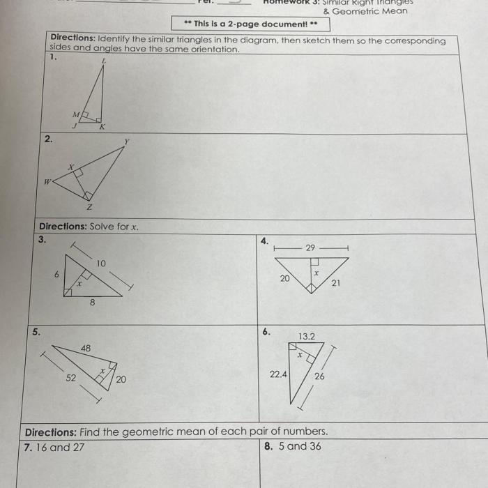 Unit 6 similar triangles homework 1 answer key