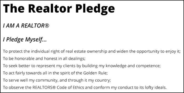 Realtors pledge of performance and service