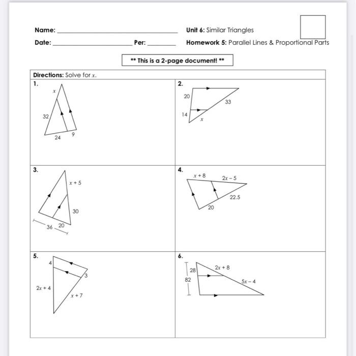 Unit 6 similar triangles homework 1 answer key